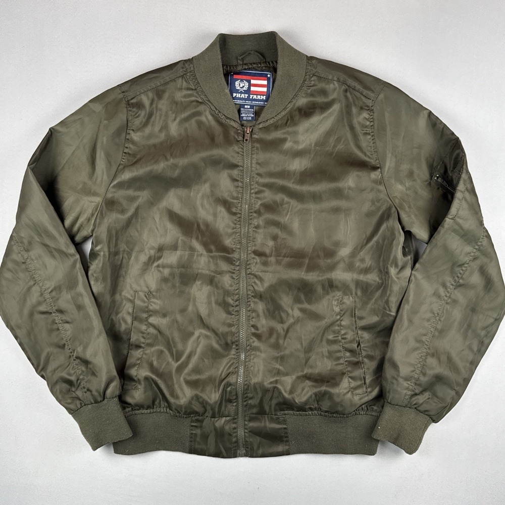 Vintage Y2K Phat Farm MA1 Bomber Jacket Olive Green Flight Jacket M